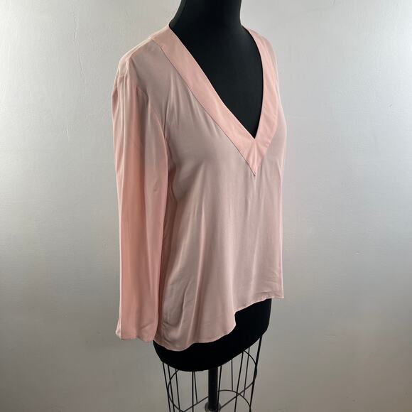 NWT ZARA Woman Hi Lo Blouse Top Pastel Pink V-Neck Long Sleeves Pullover Size M - Picture 4 of 10